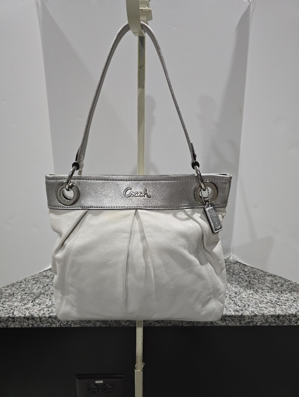 COACH ASHLEY White and Silver Leather Shoulder and Crossbody Bag